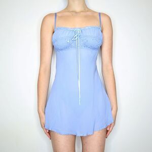 RARE Y2K Victoria's Secret Cornflower Blue Silk Milkmaid Slip Dress Size Large